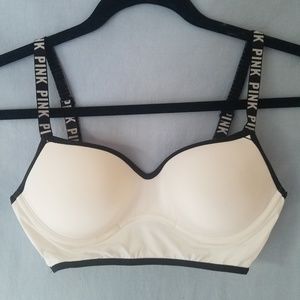 Pink Logo Cage Back Push Up Sport Bra